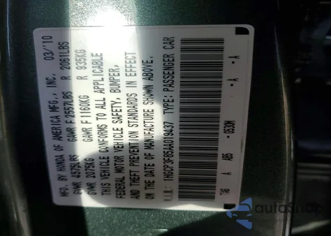 2010 Honda Accord Exl z USA, uszkodzony, nr VIN 1HGCP3F85AA019437